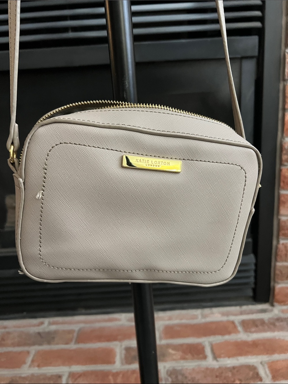 Katie Loxton Neutral Taupe Crossbody Camera Bag with Gold Accent